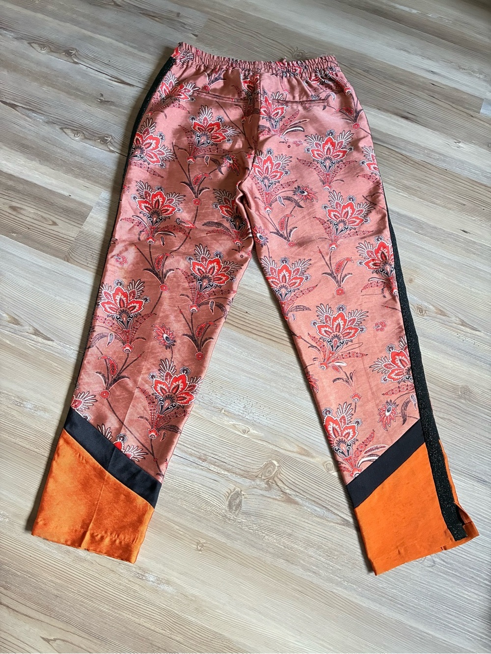 The Peaks Oriental print Pants Pull on Side stripe Drawstring Women’s XS Modern - Picture 4 of 14